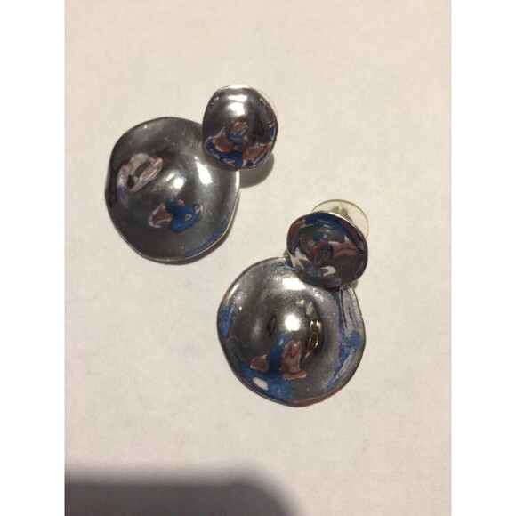 Chico’s  Earrings Circle Disc Dangle Silver Tone - Picture 1 of 4